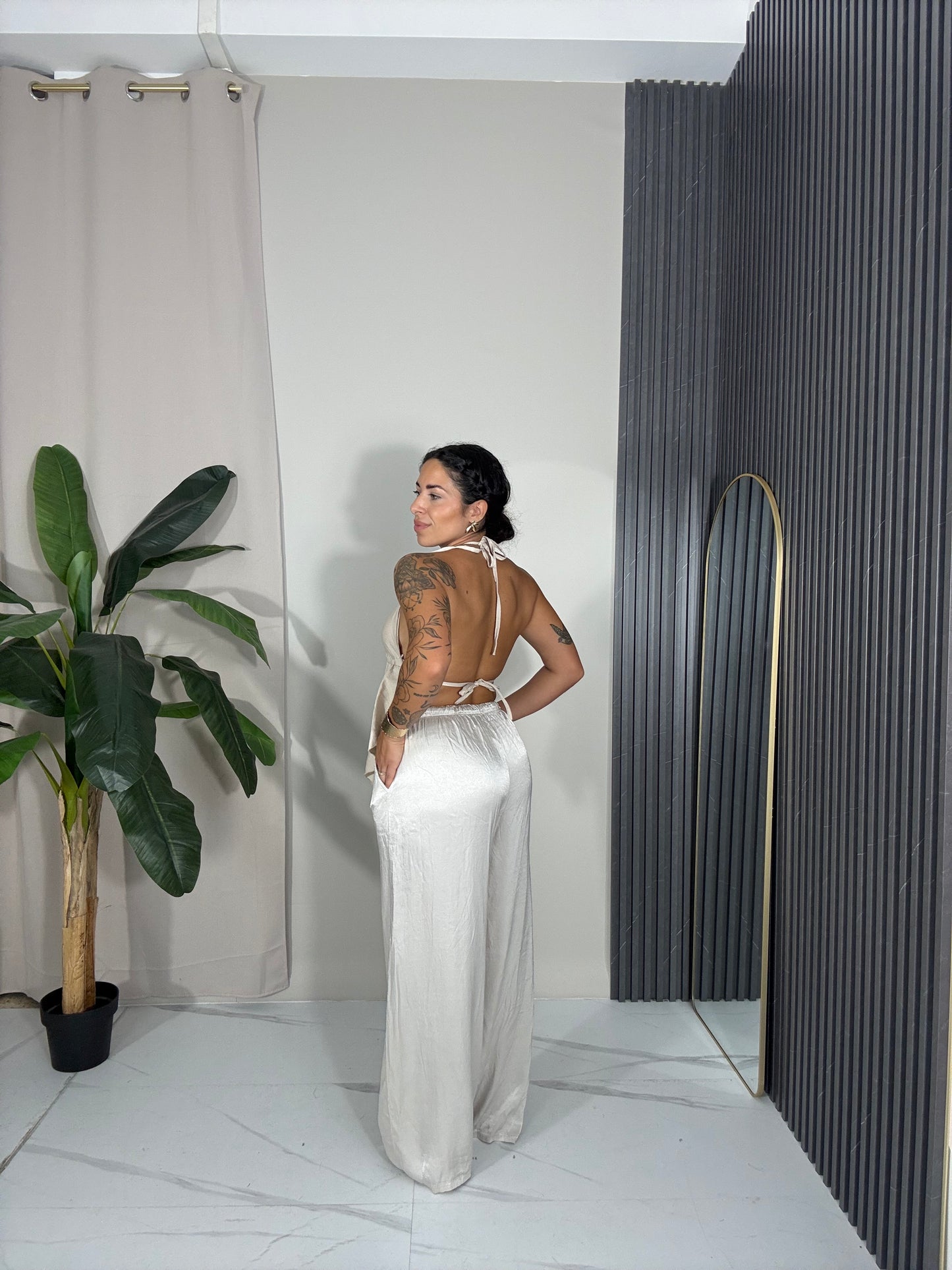 Pantalone satin  champagne