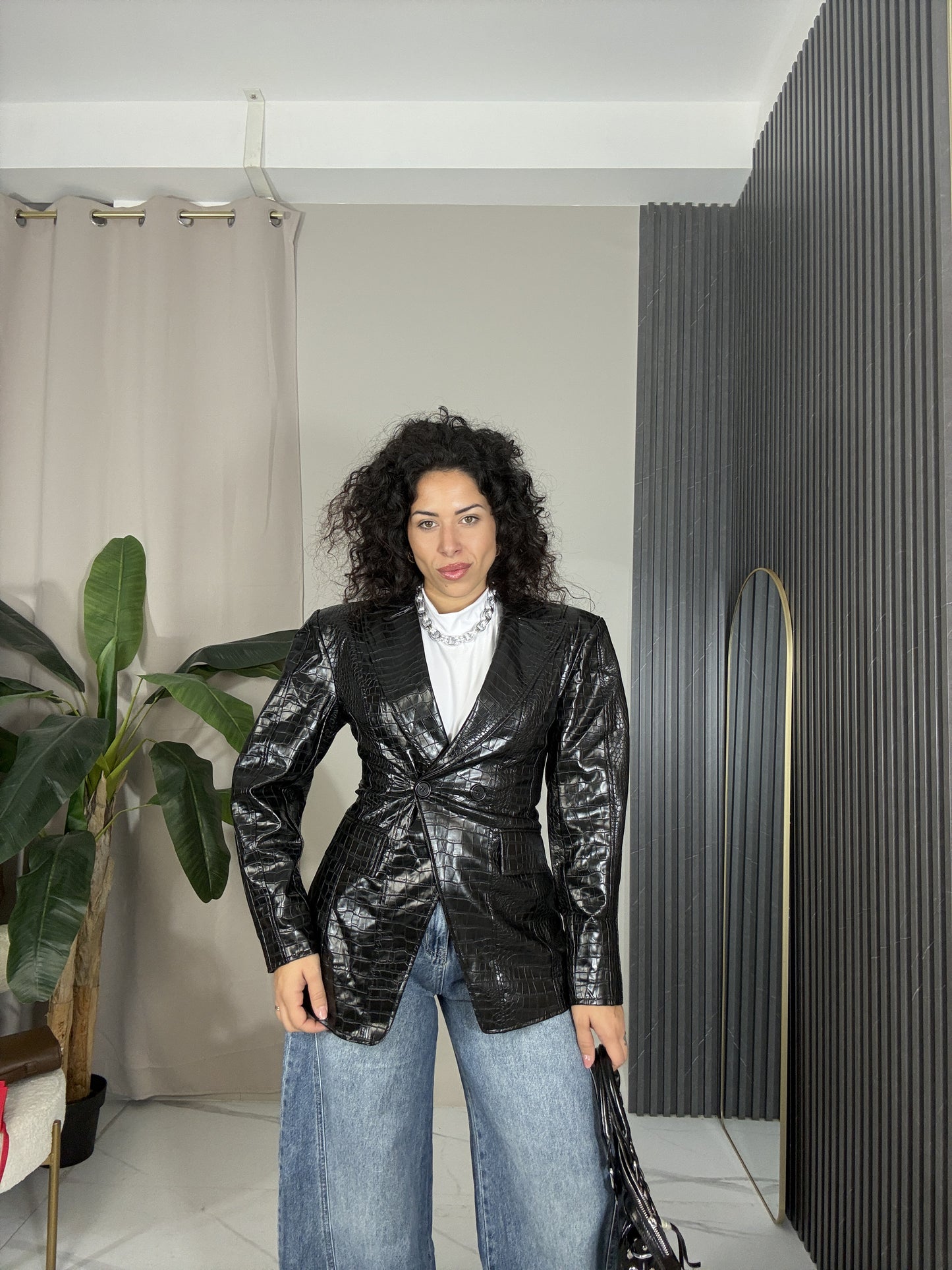 Giacca Blazer in pelle Stampa Cocco