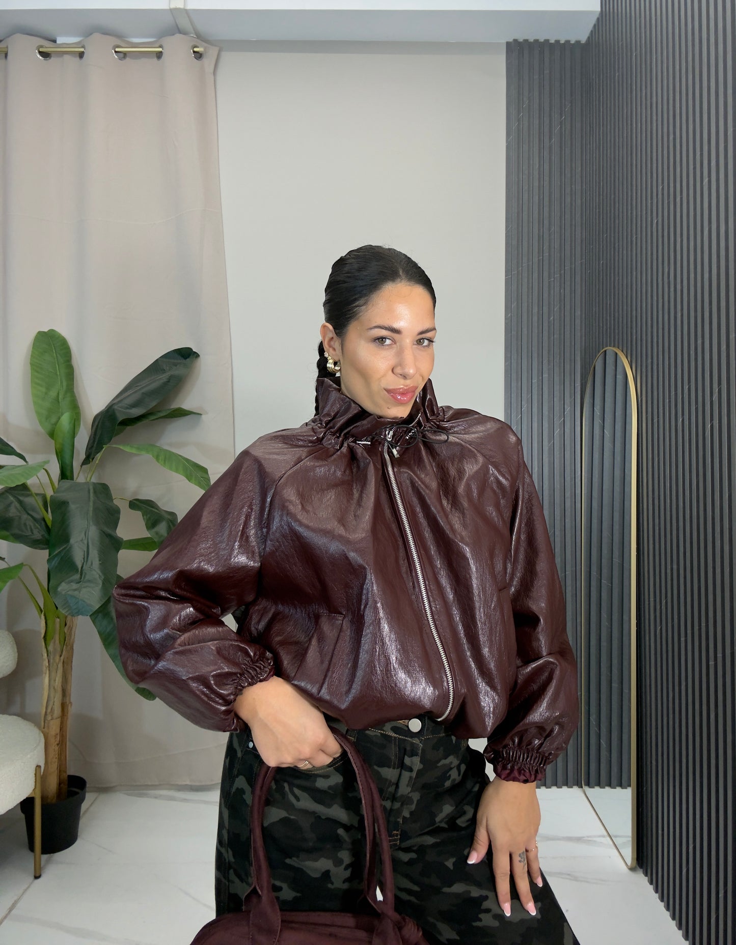 Bomber in pelle bordeaux
