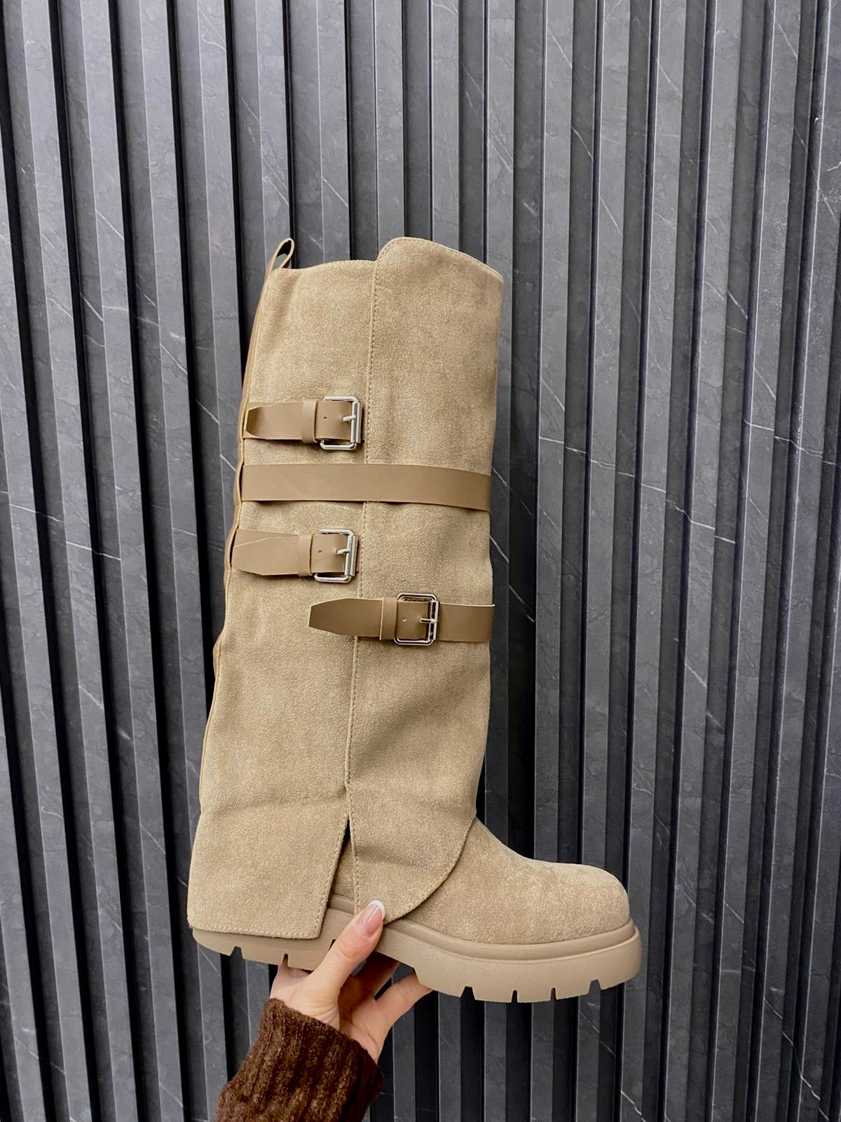 Stivale Bikers suede panna