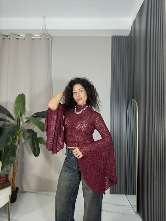 Maglia in pizzo bordeaux