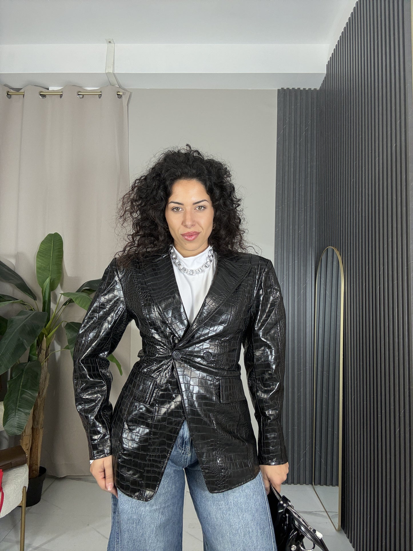 Giacca Blazer in pelle Stampa Cocco