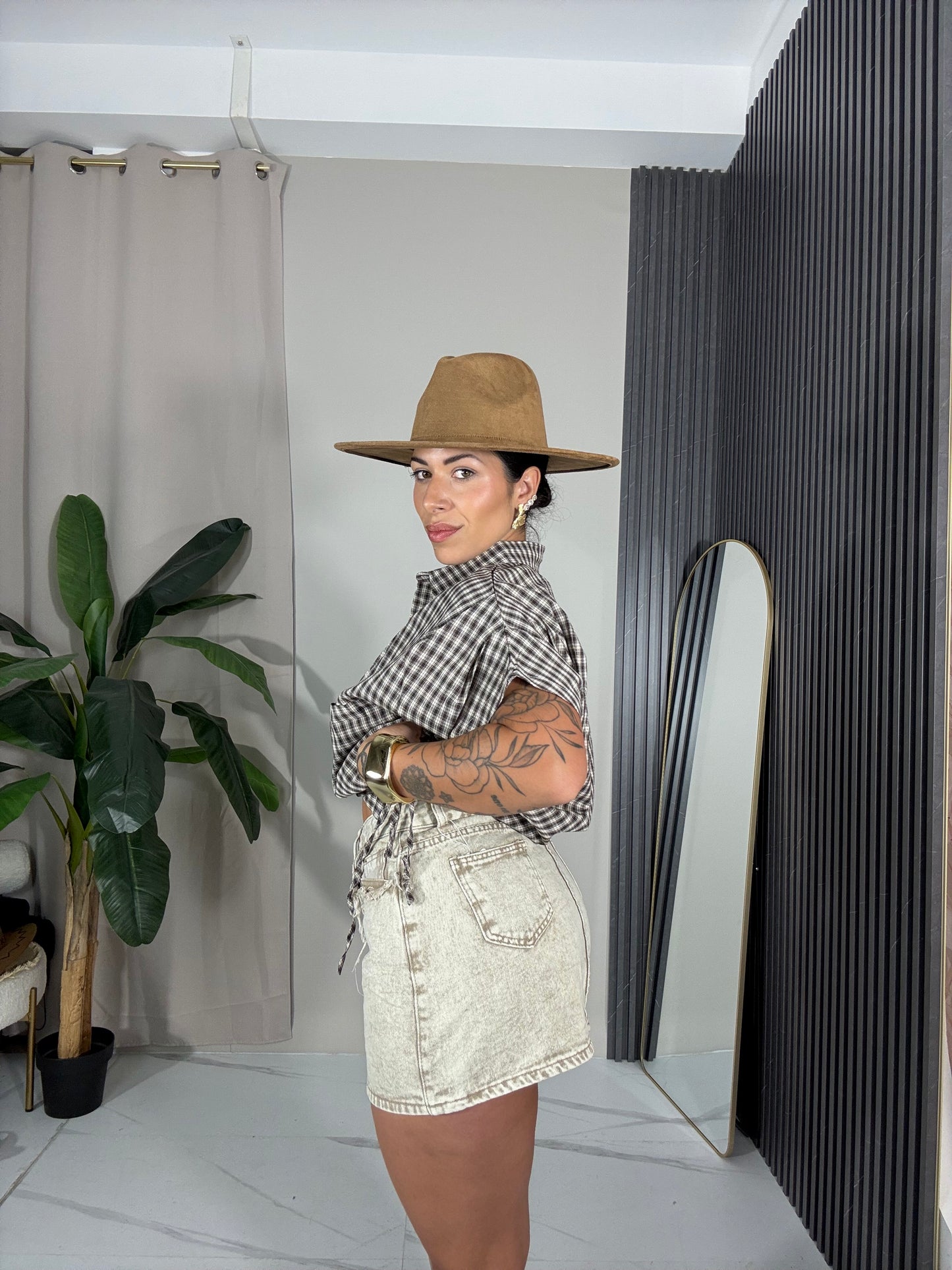 Minigonna in denim beige