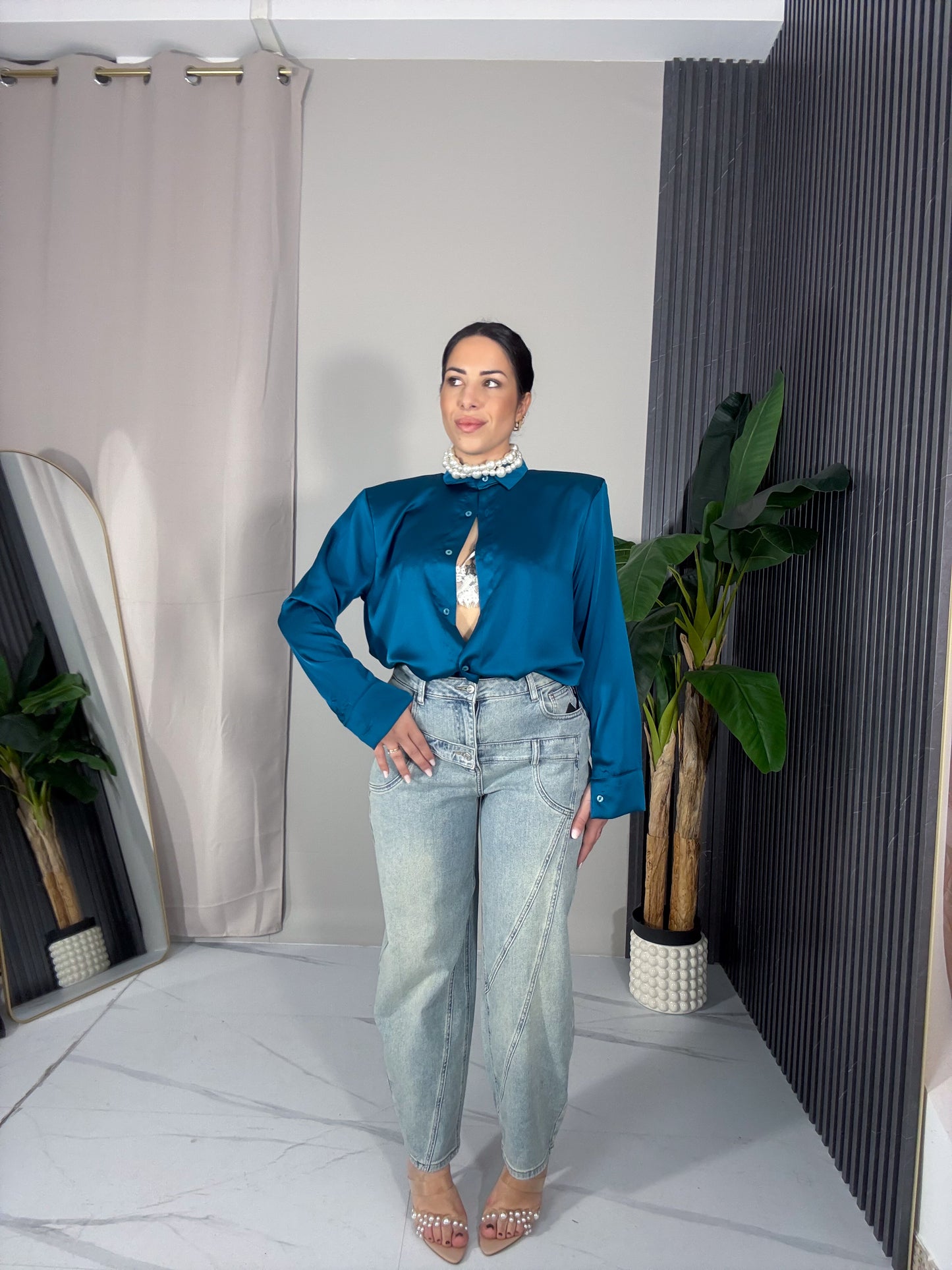 Camicia spalline rasata petrolio