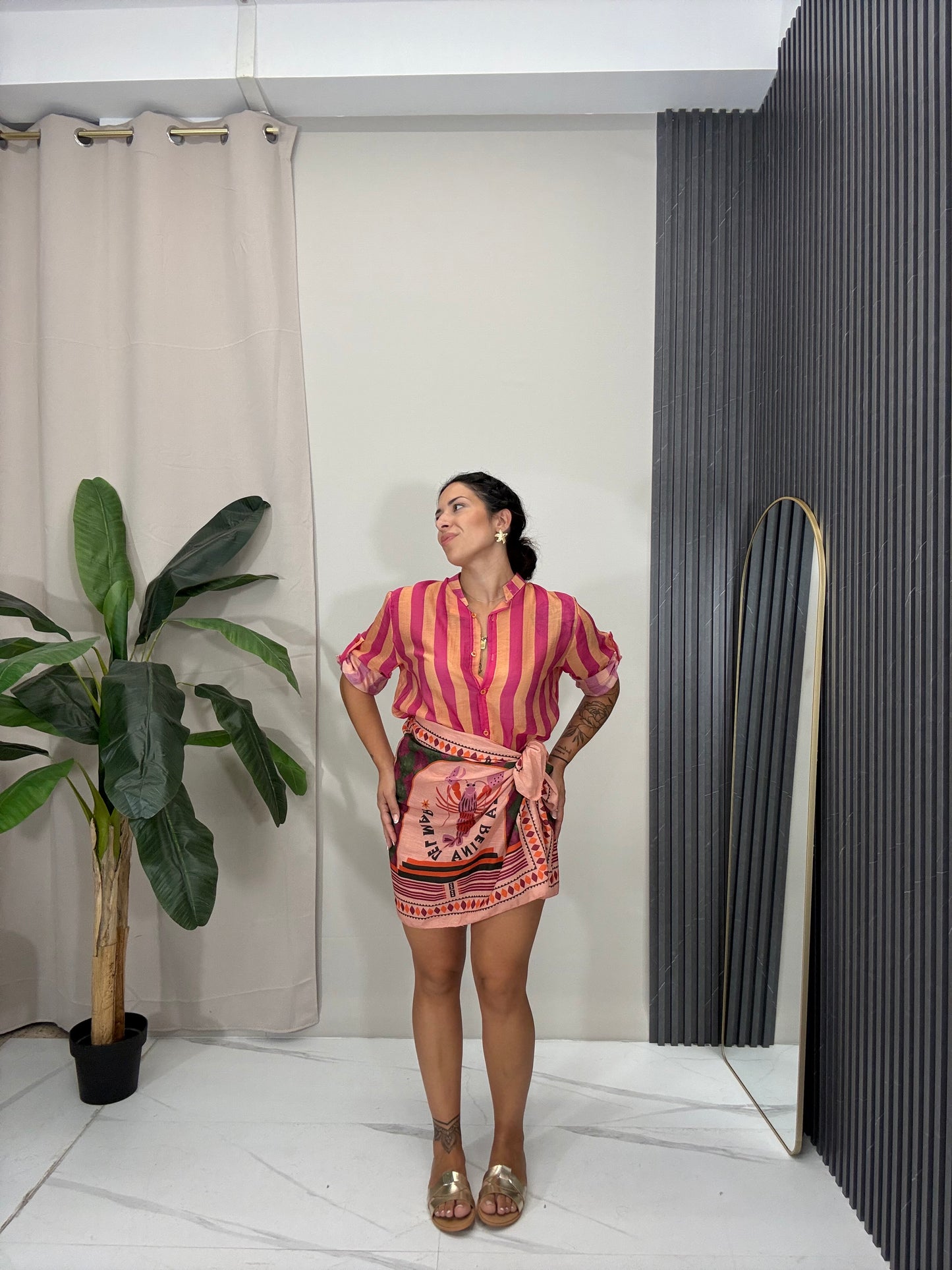 Camicia righe salmone/fucsia