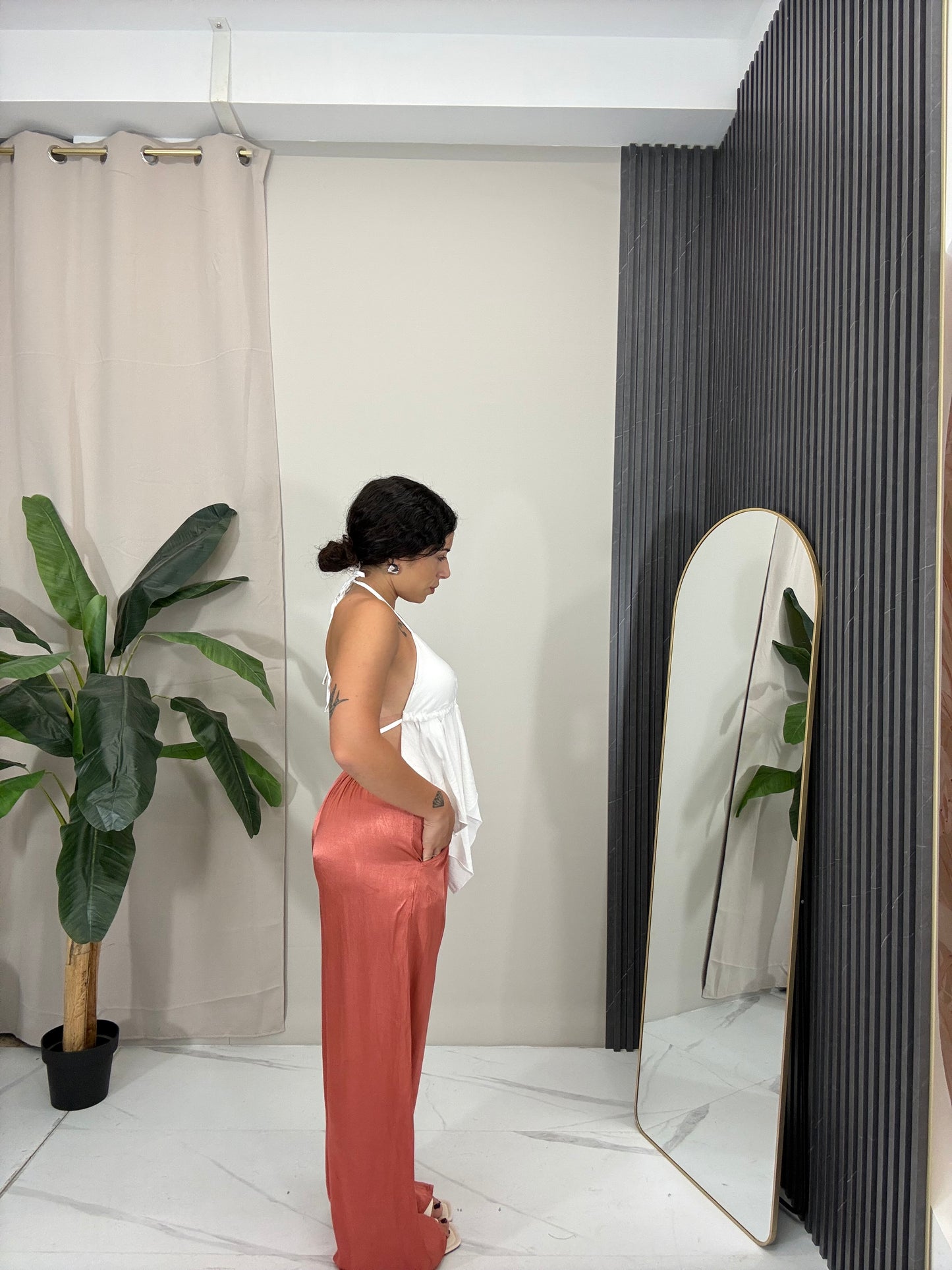 Pantalone satin salmone