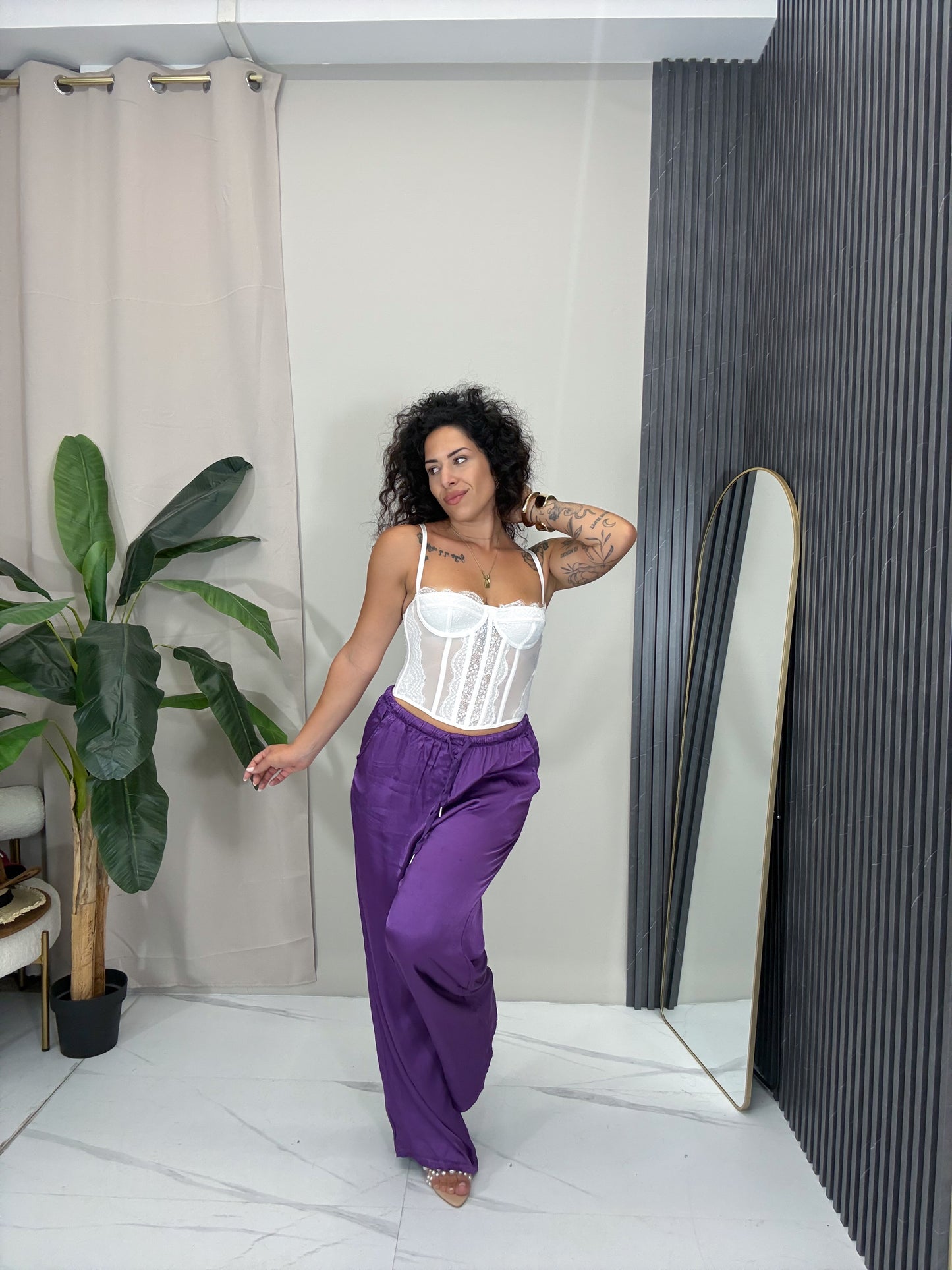 Pantalone satin viola