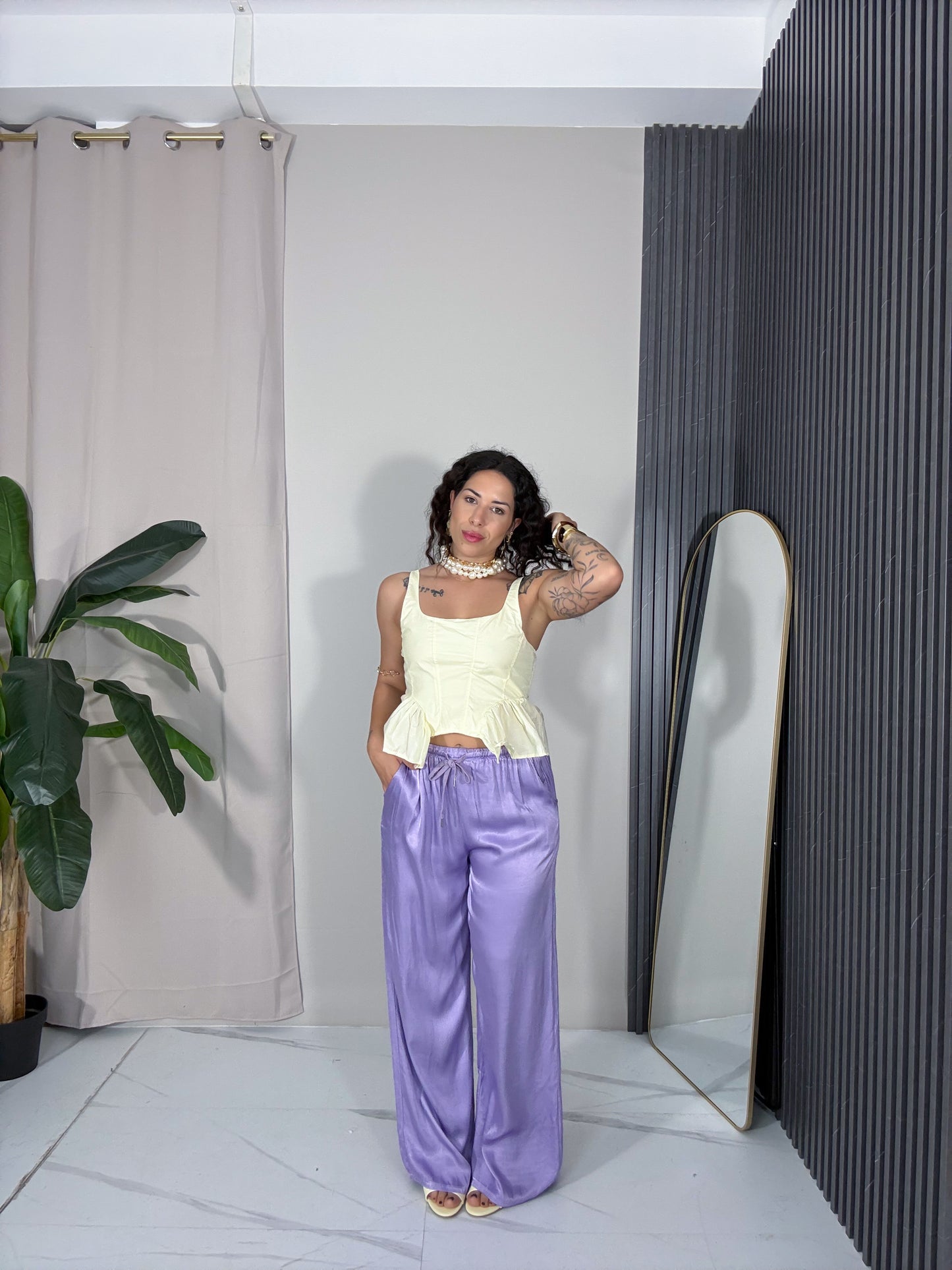 Pantalone satin lilla