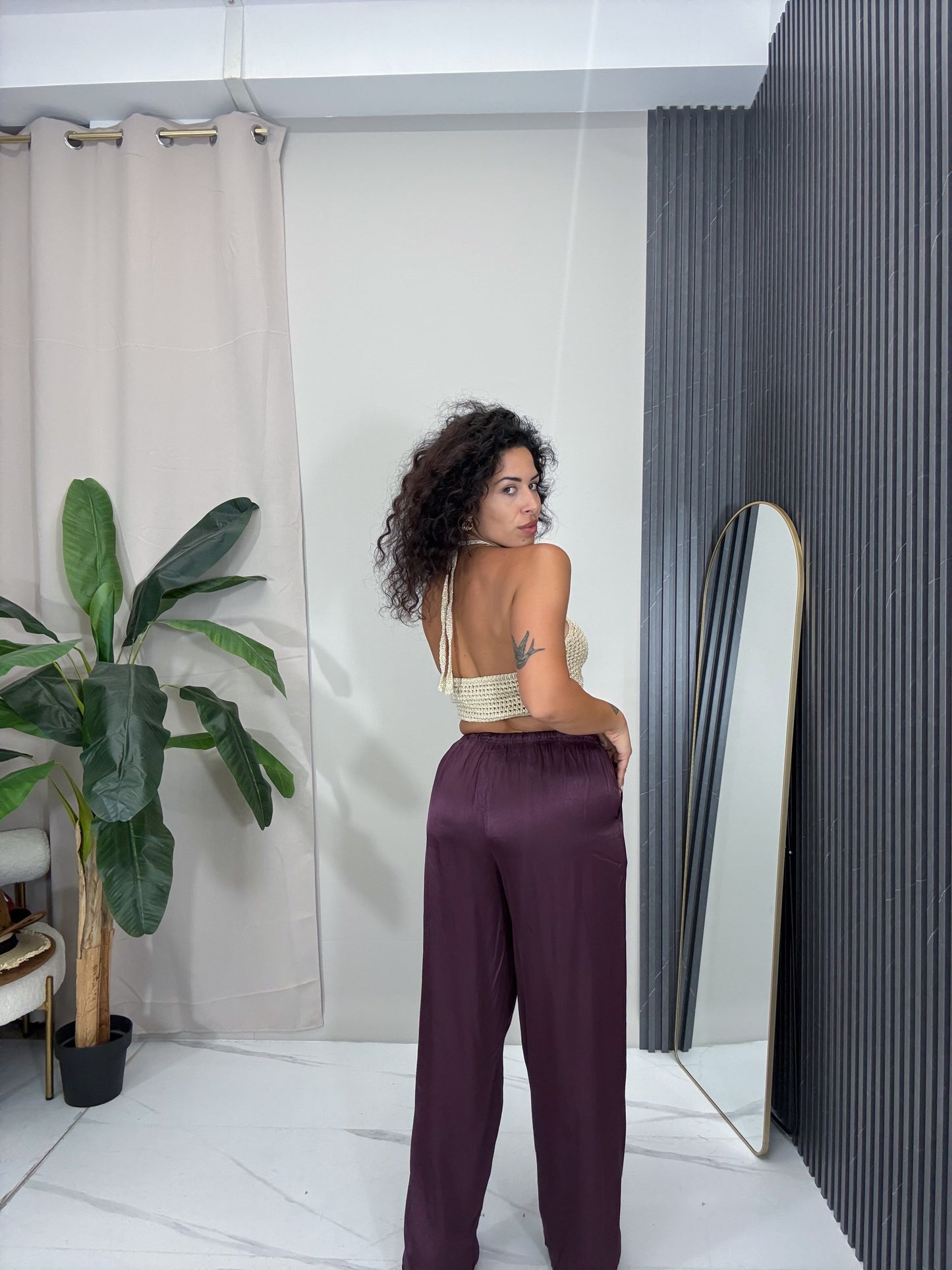 Pantalone satin vino