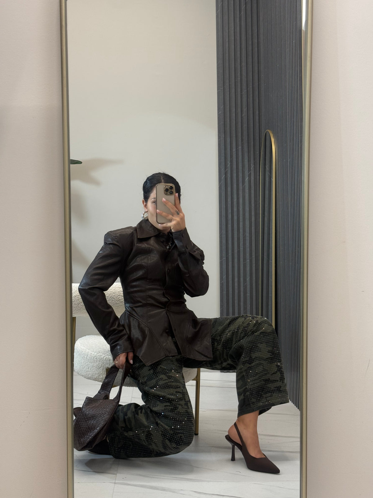 Jeans balloon militare con strass
