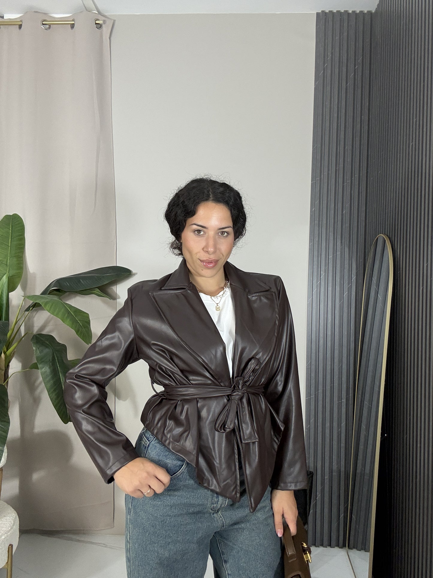 Giacca in pelle Marlù marrone