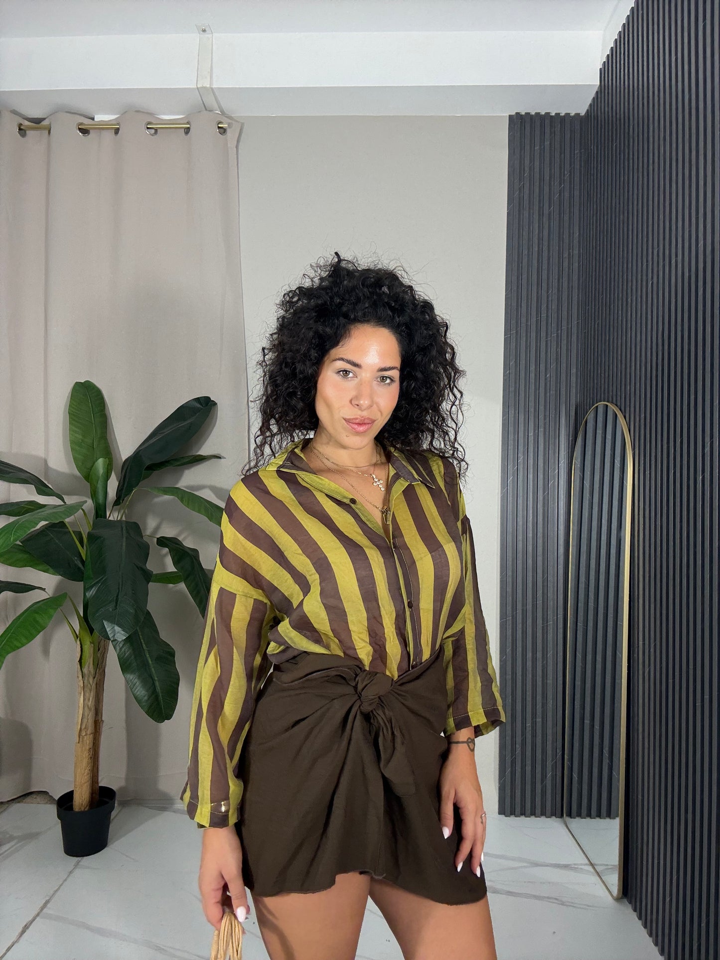 Camicia righe verde/marrone