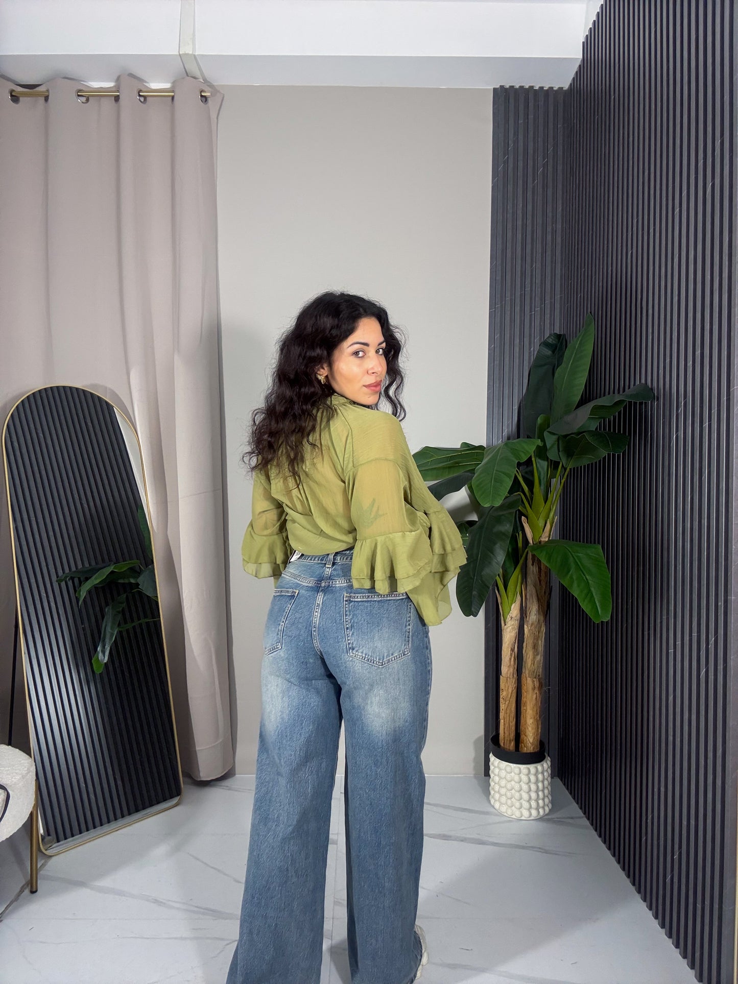 Jeans Wide Leg Effetto Sabbiato