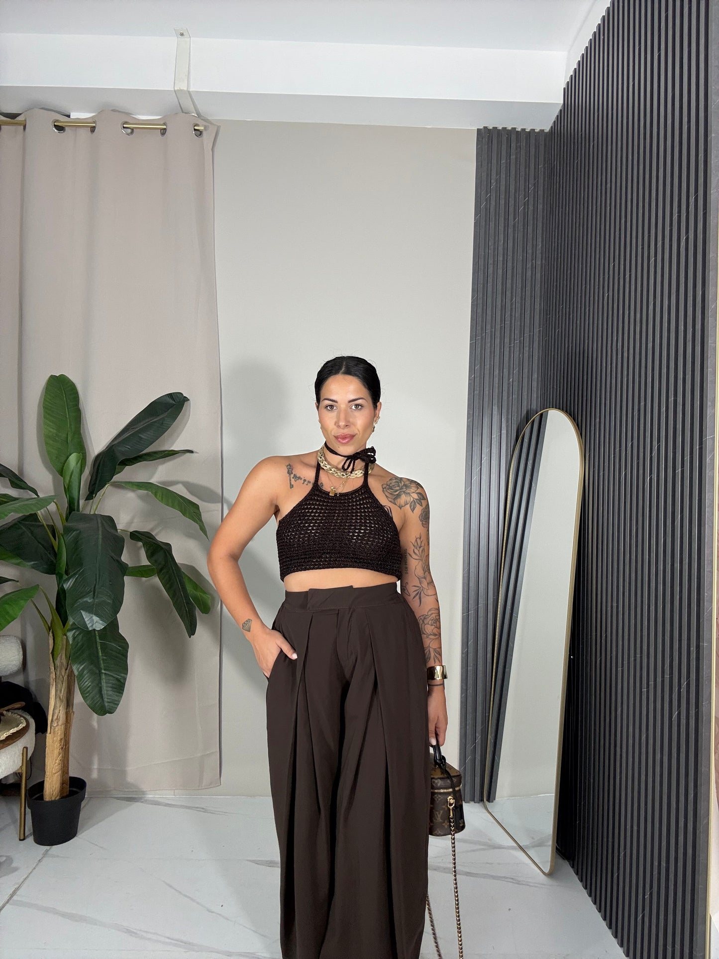 Pantalone palazzo marrone