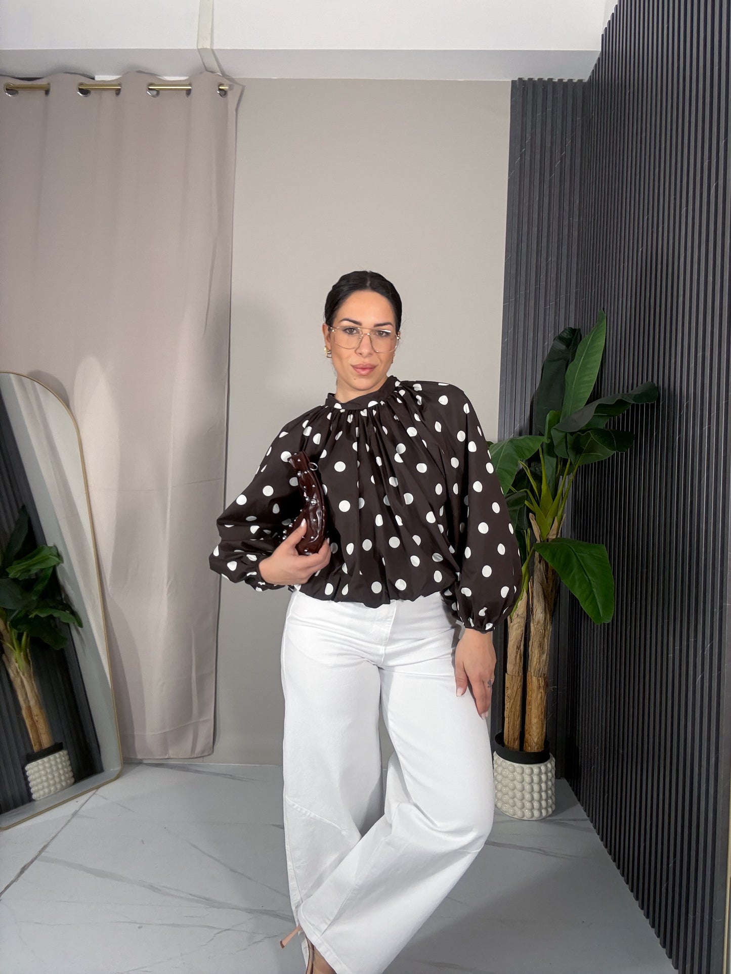 Camicia palloncino pois marrone