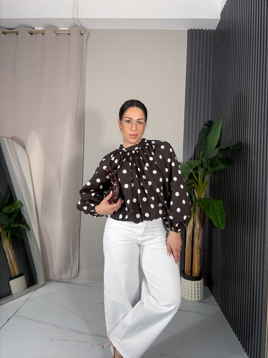 Camicia palloncino pois marrone