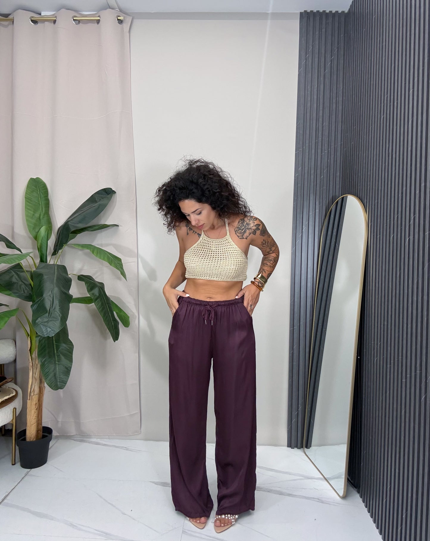 Pantalone satin vino