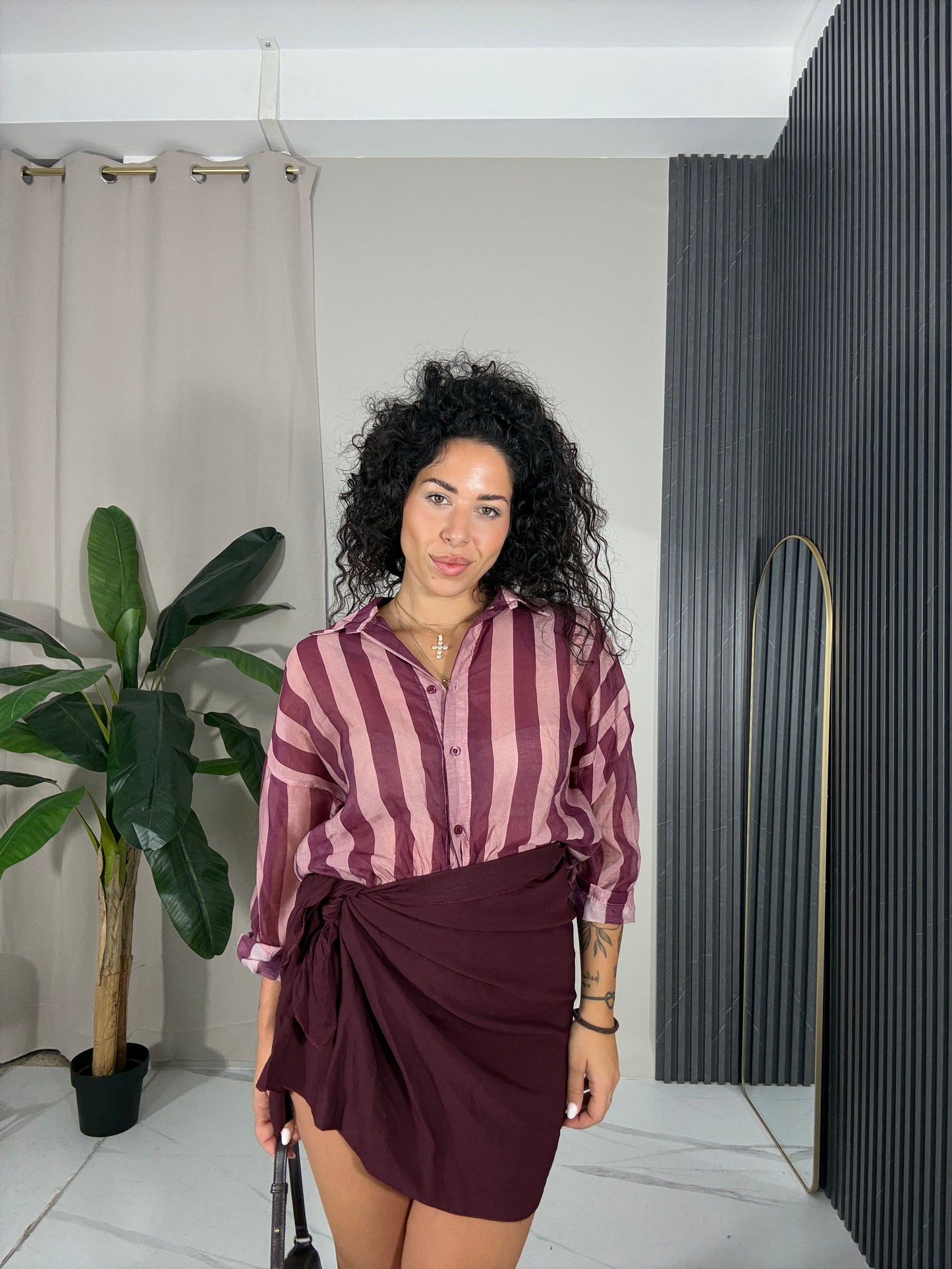 Camicia righe rosa bordeaux