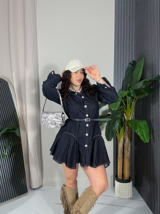 Abito svasato in jeans scuro