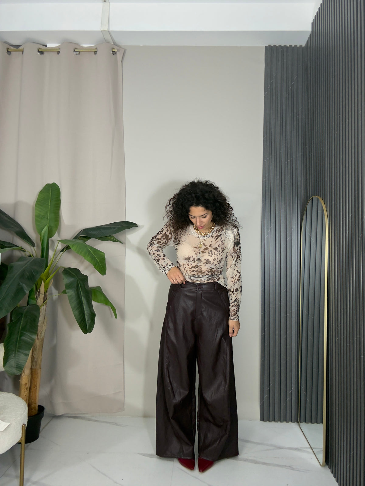 Pantalone in pelle bordeaux