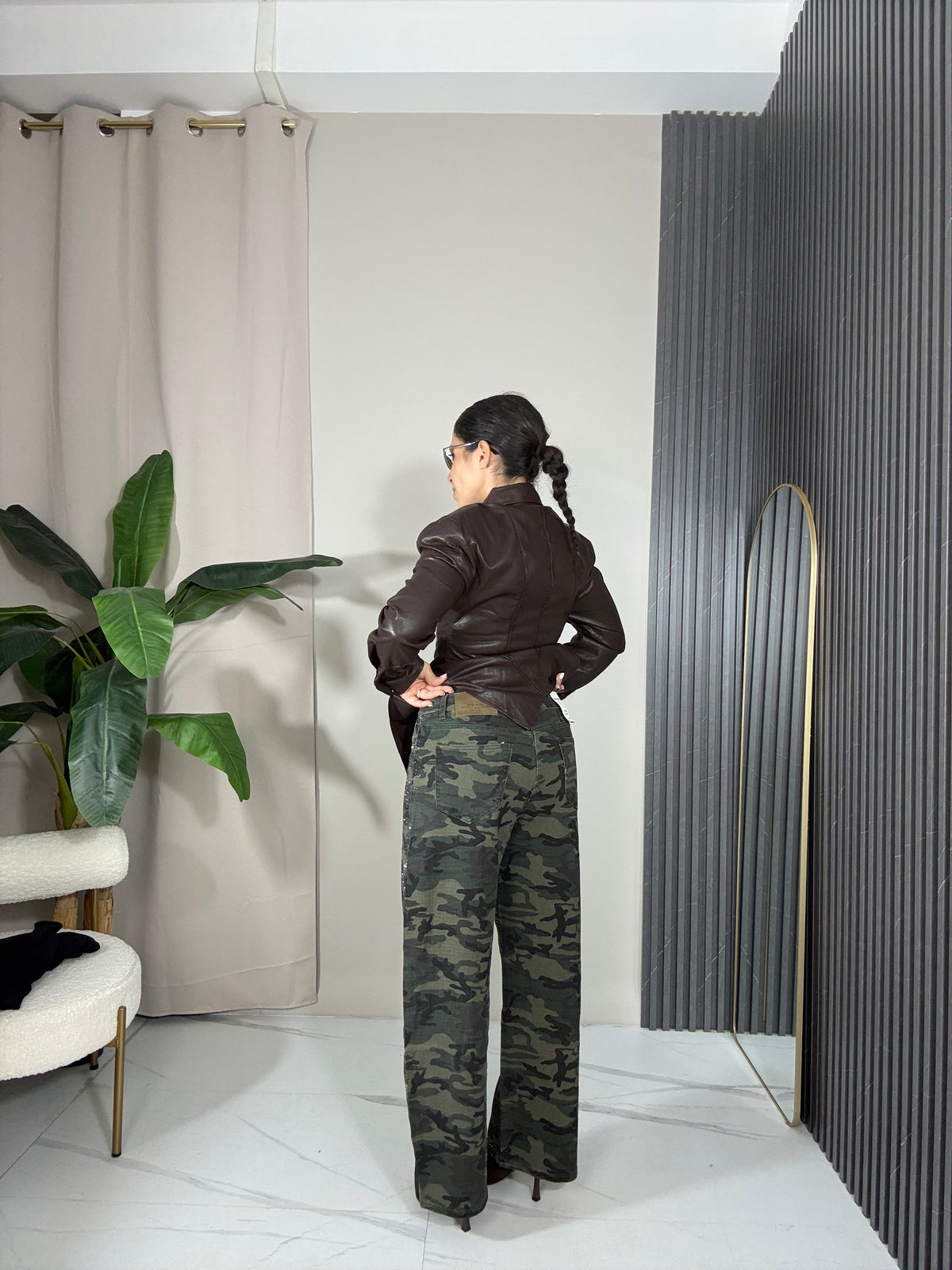 Jeans balloon militare con strass