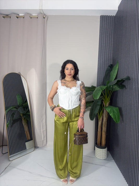 Pantalone satin verde
