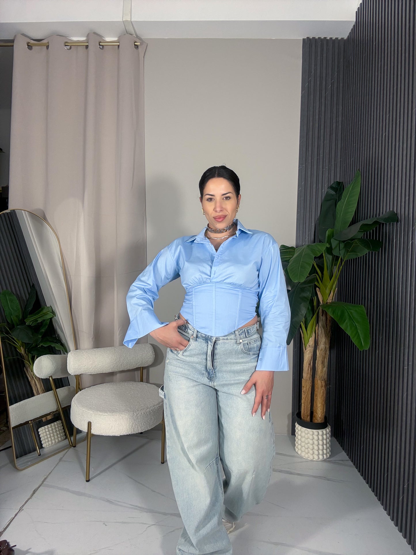 Camicia Bustier Celeste