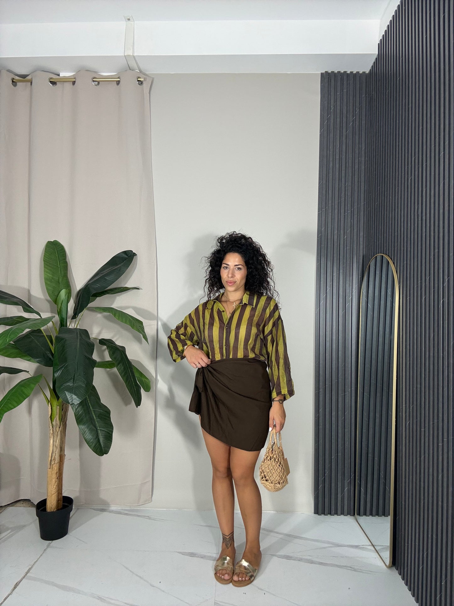 Camicia righe verde/marrone