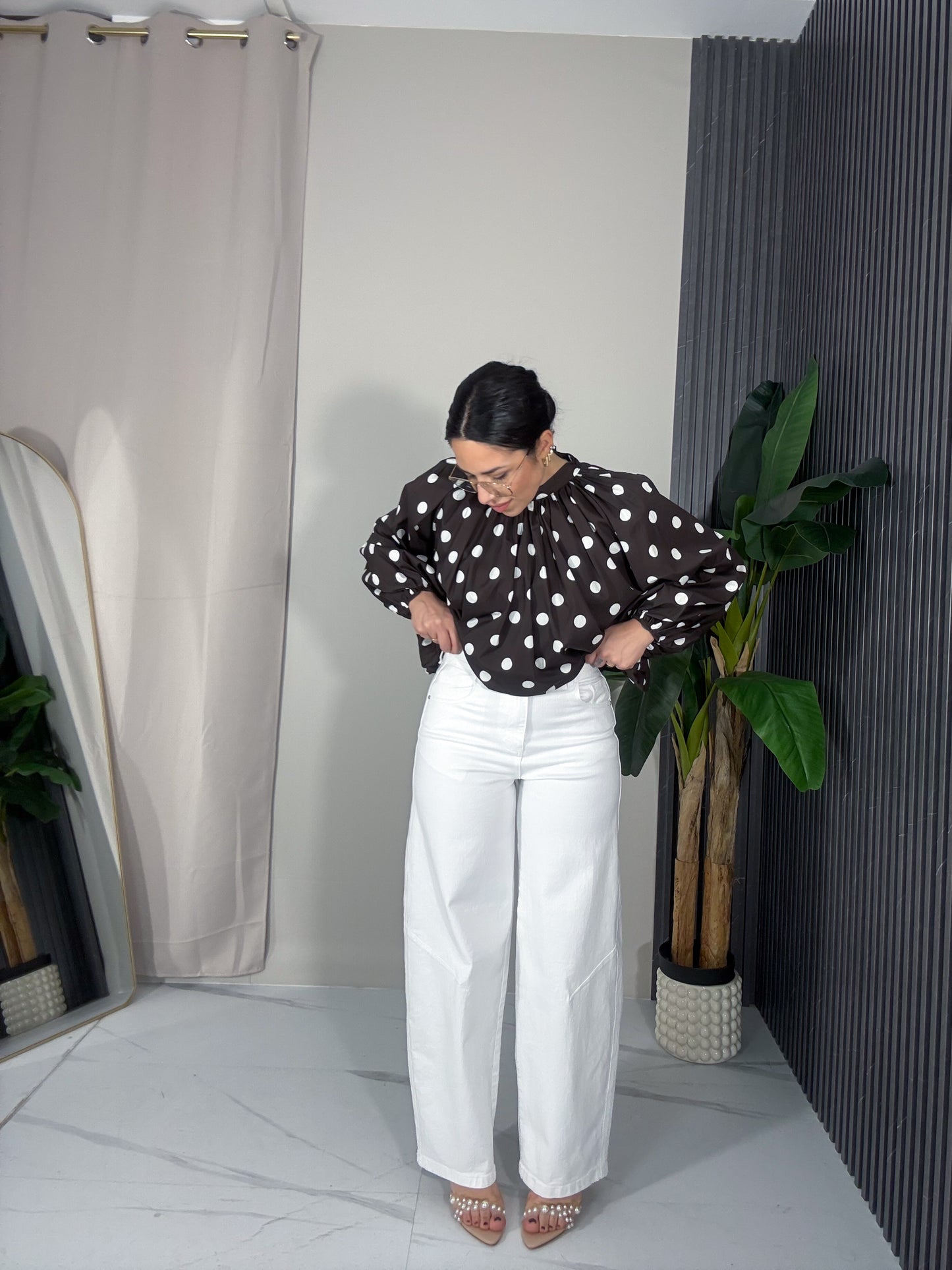 Camicia palloncino pois marrone