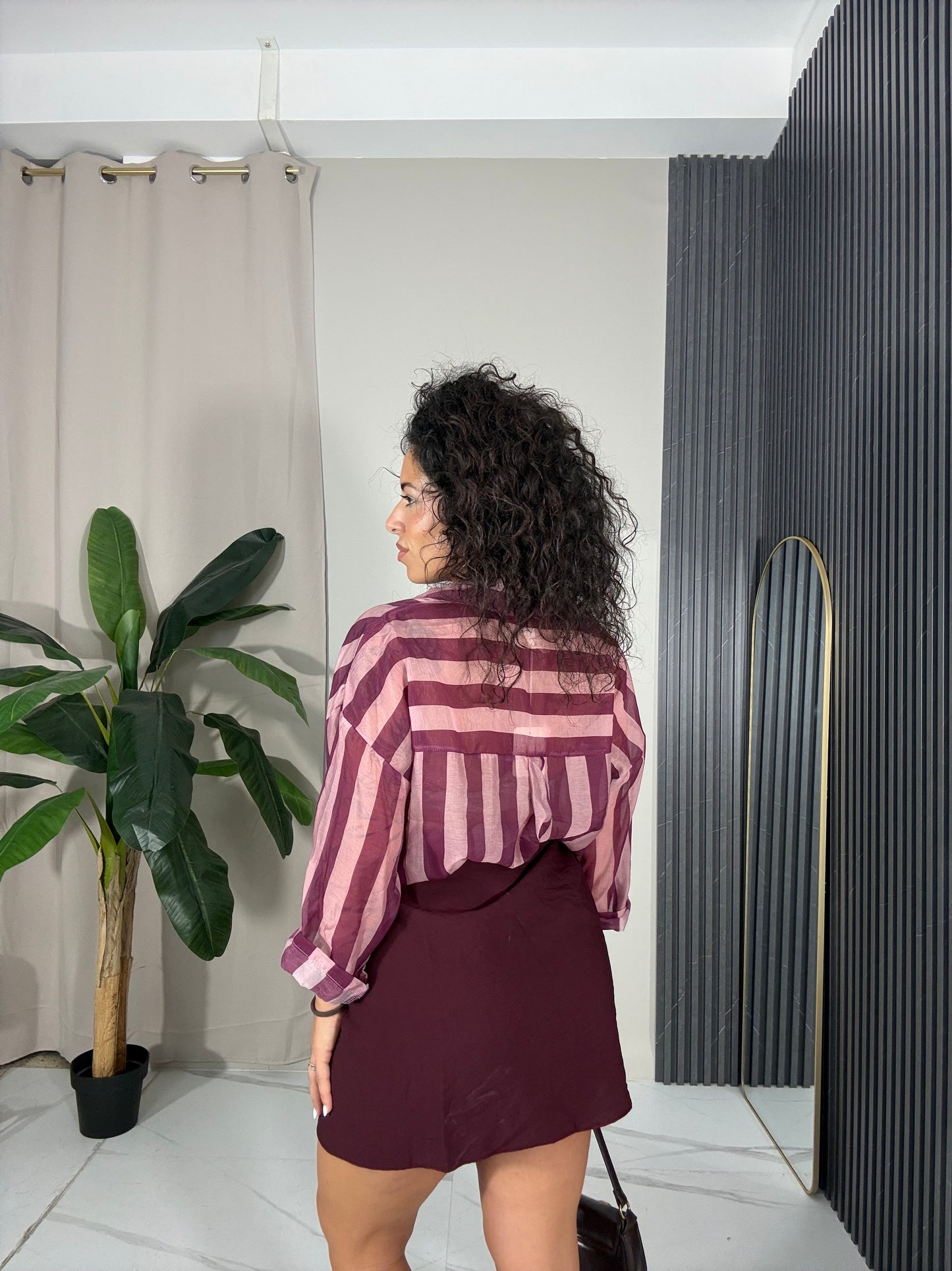 Camicia righe rosa bordeaux