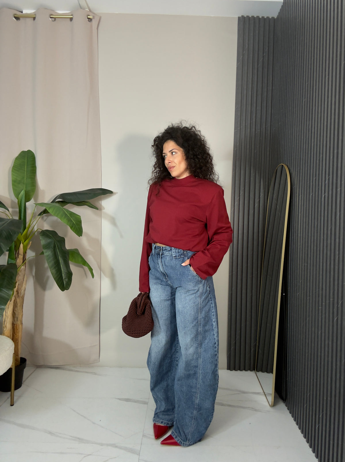 Jeans Balloon a Vita Alta con Passanti Larghi
