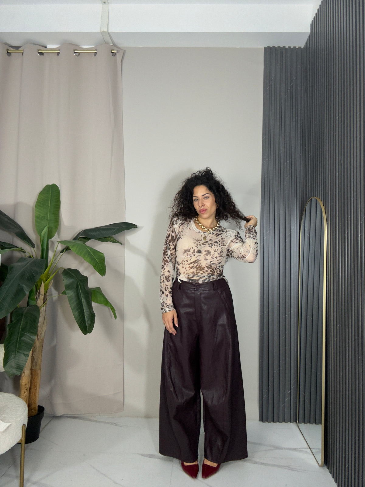 Pantalone in pelle bordeaux