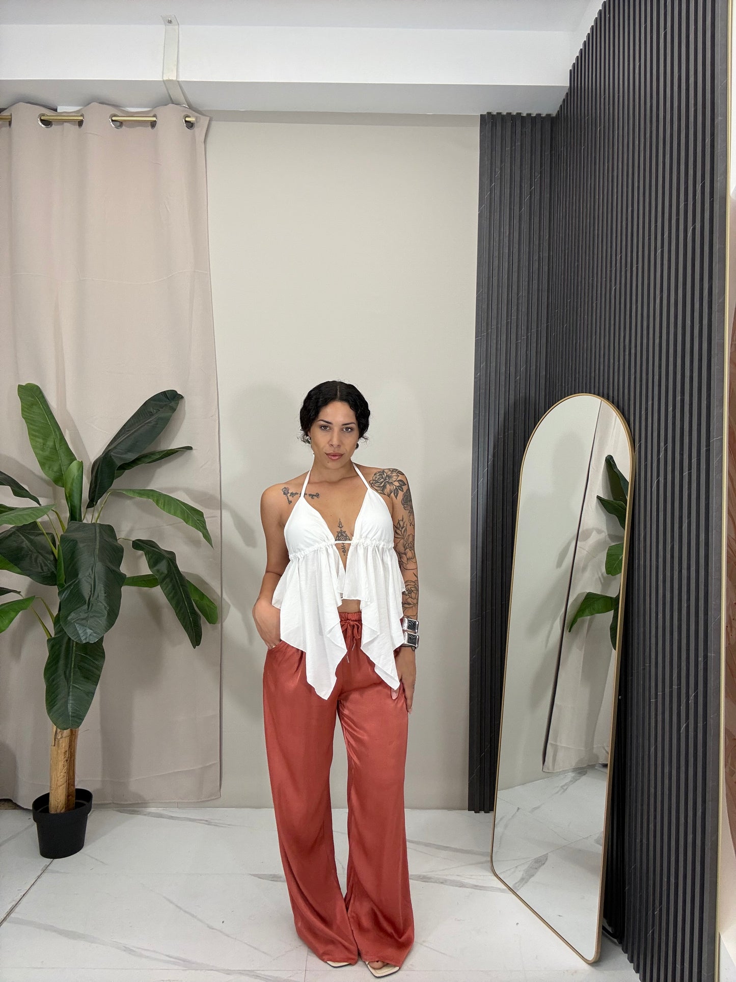 Pantalone satin salmone