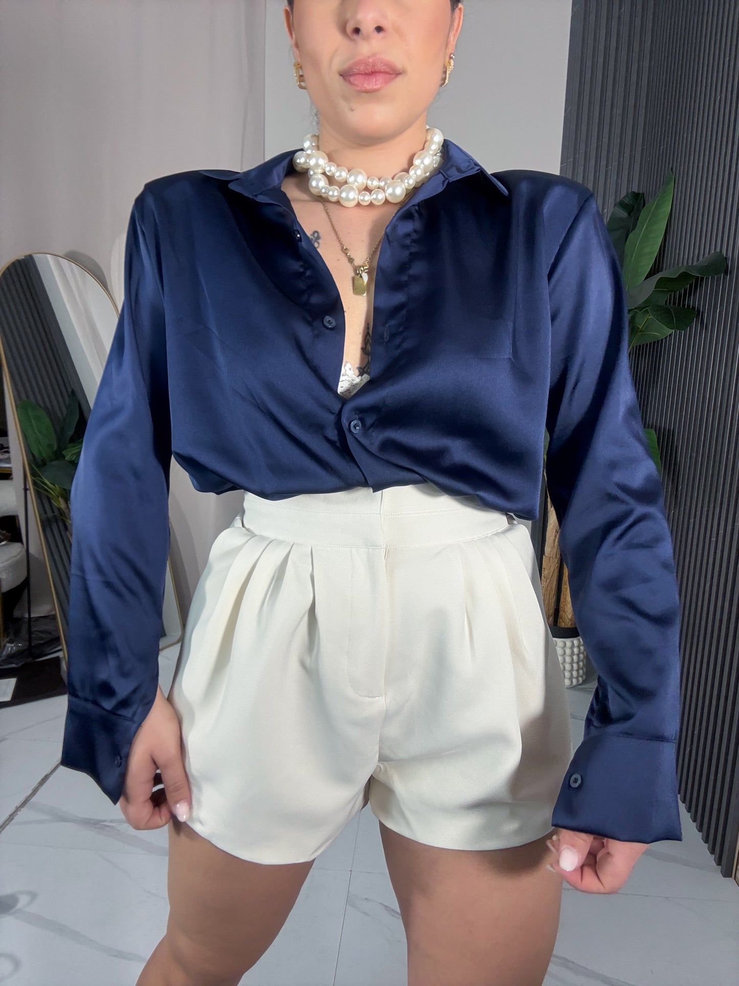 Pantaloncino vita alta panna