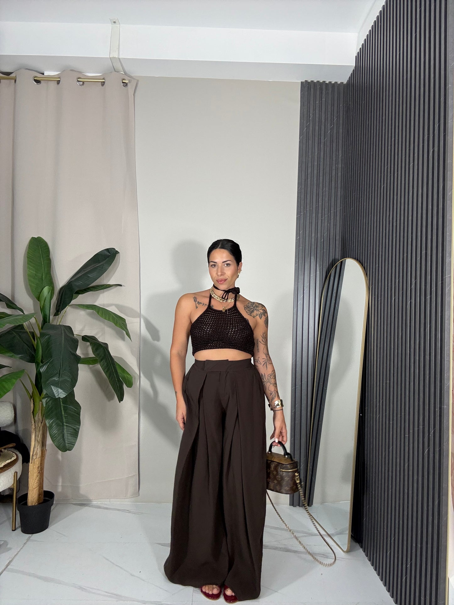 Pantalone palazzo marrone