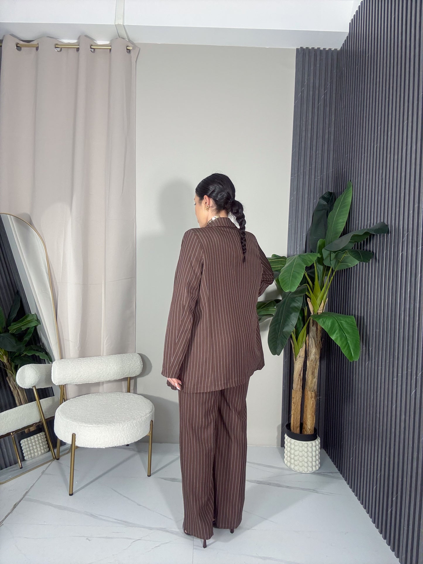 Tailleur gessato Marrone