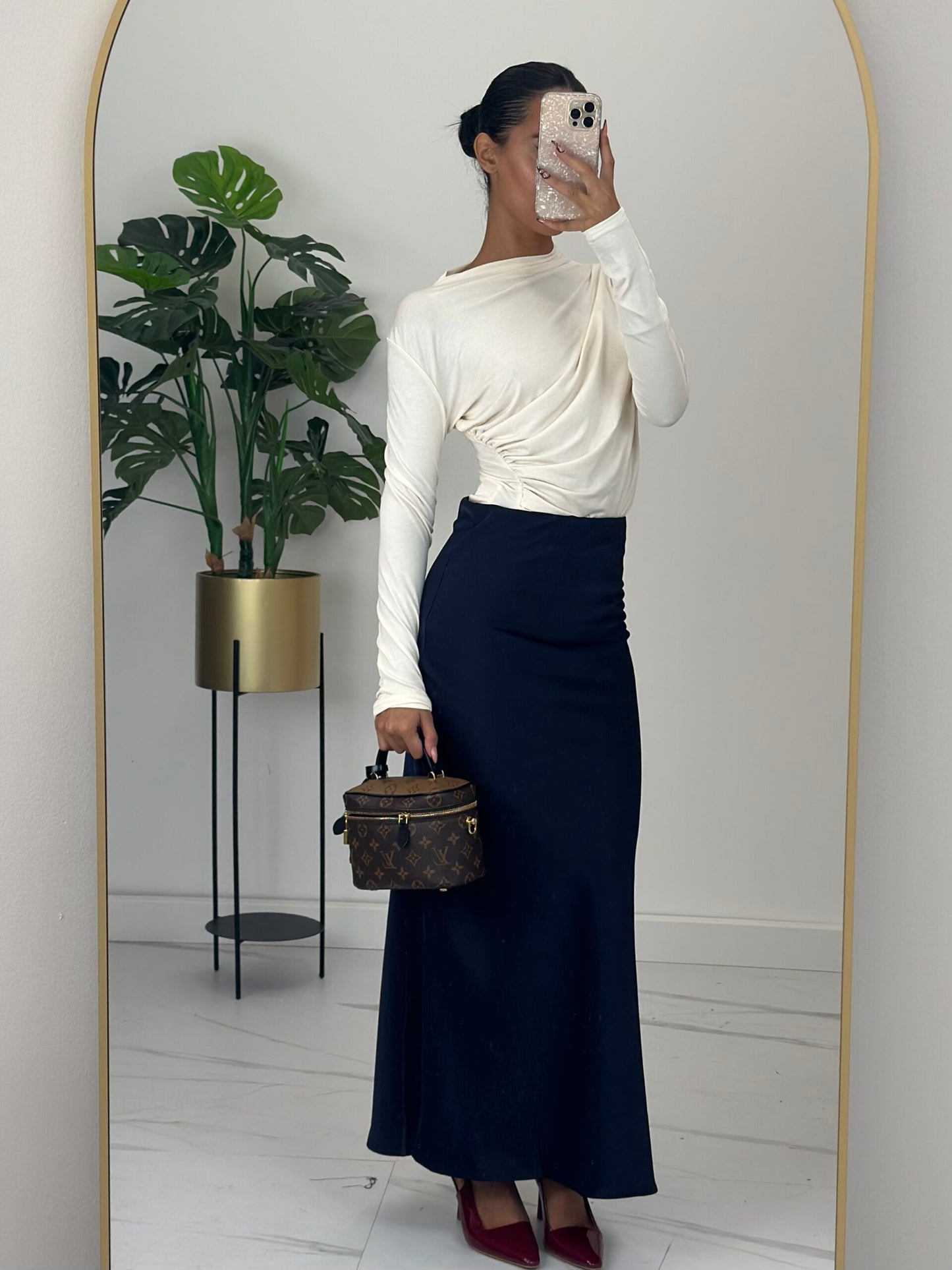 Navy Satin Skirt