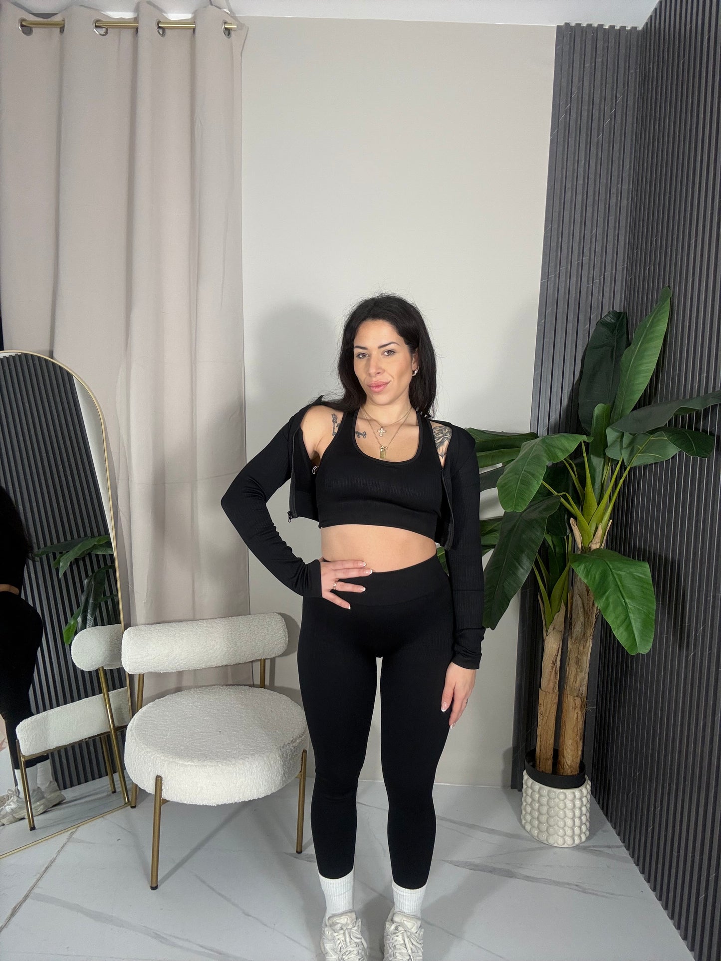 Coordinato 3 pezzi costine nero