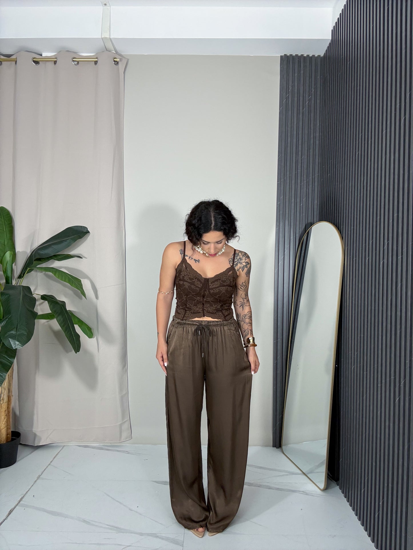 Pantalone satin marrone