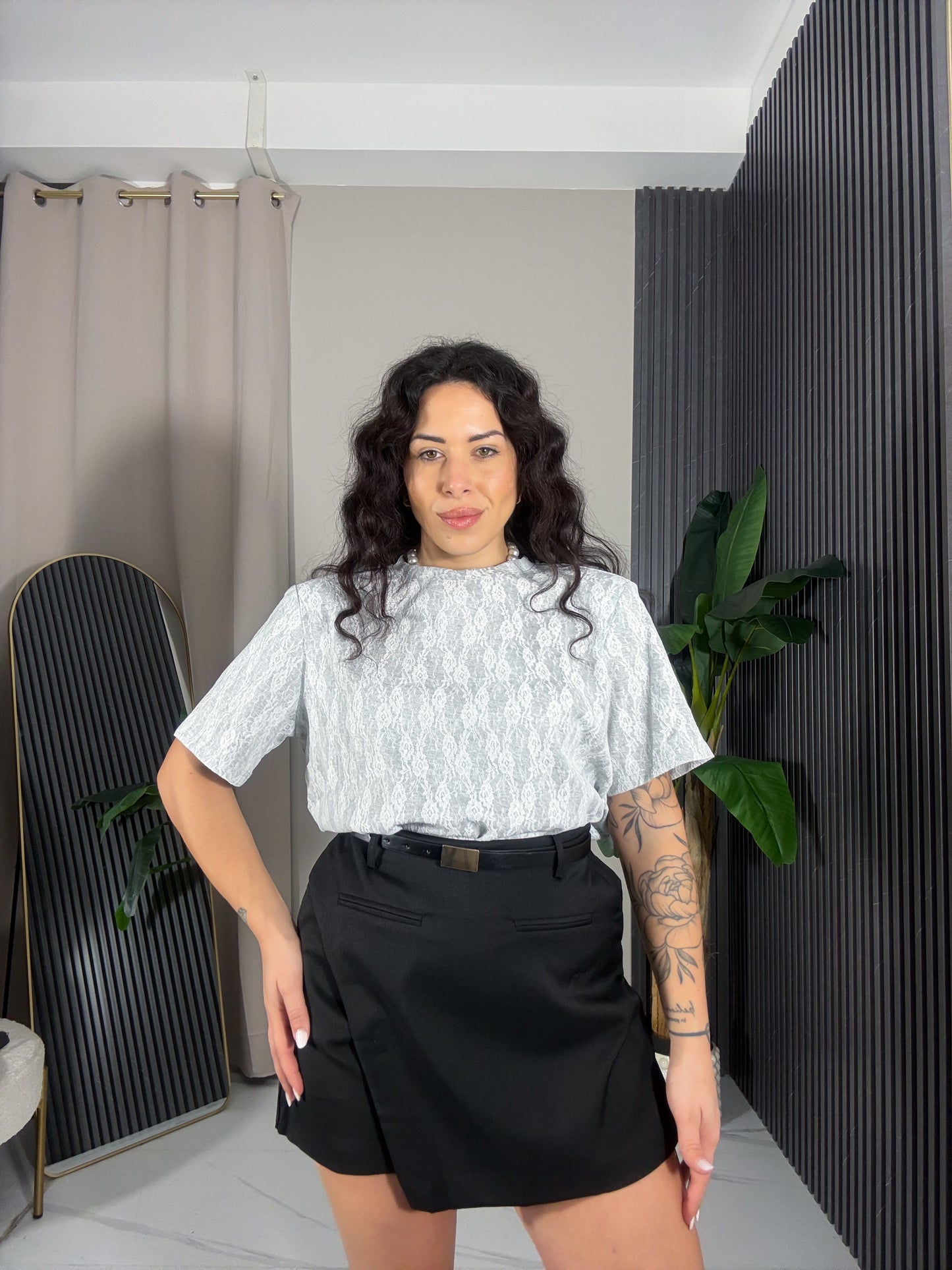 T-shirt pizzo grigia