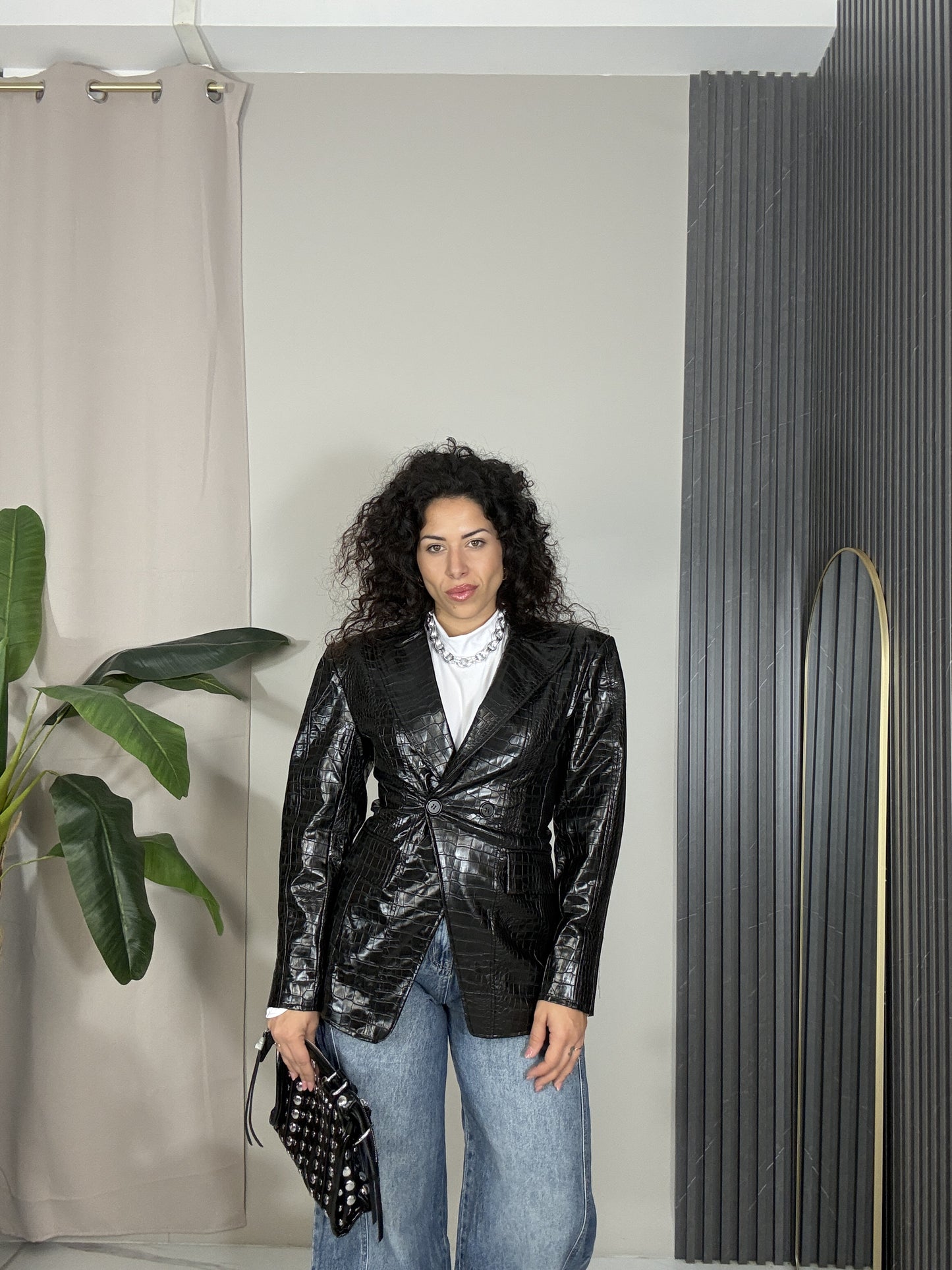Giacca Blazer in pelle Stampa Cocco