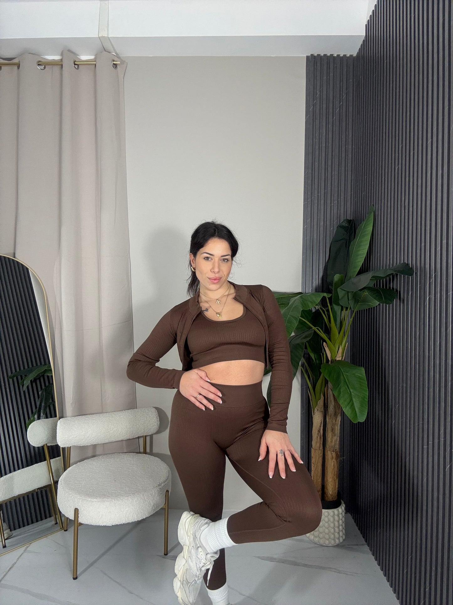 Coordinato 3 pezzi costine marrone