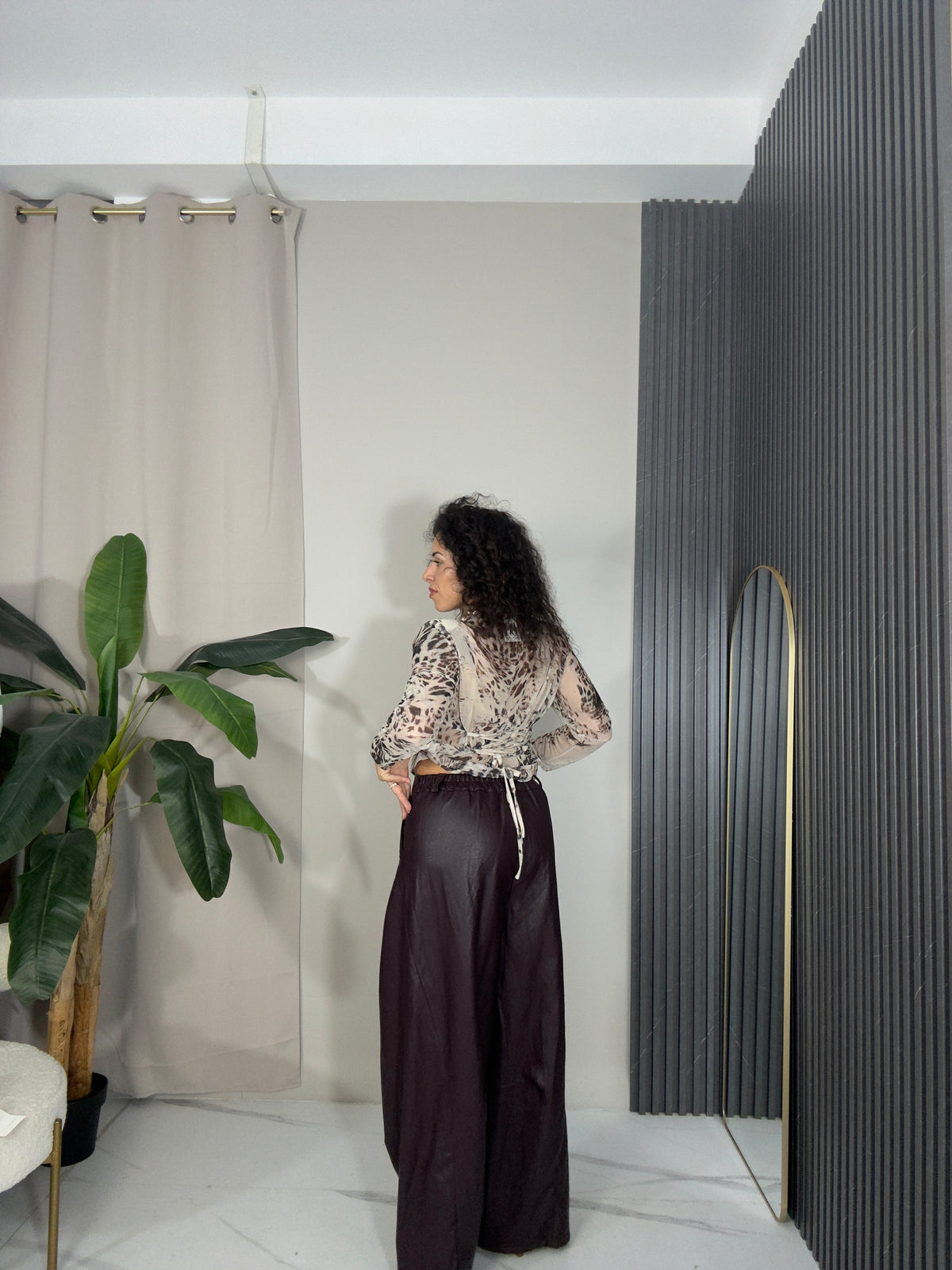 Pantalone in pelle bordeaux