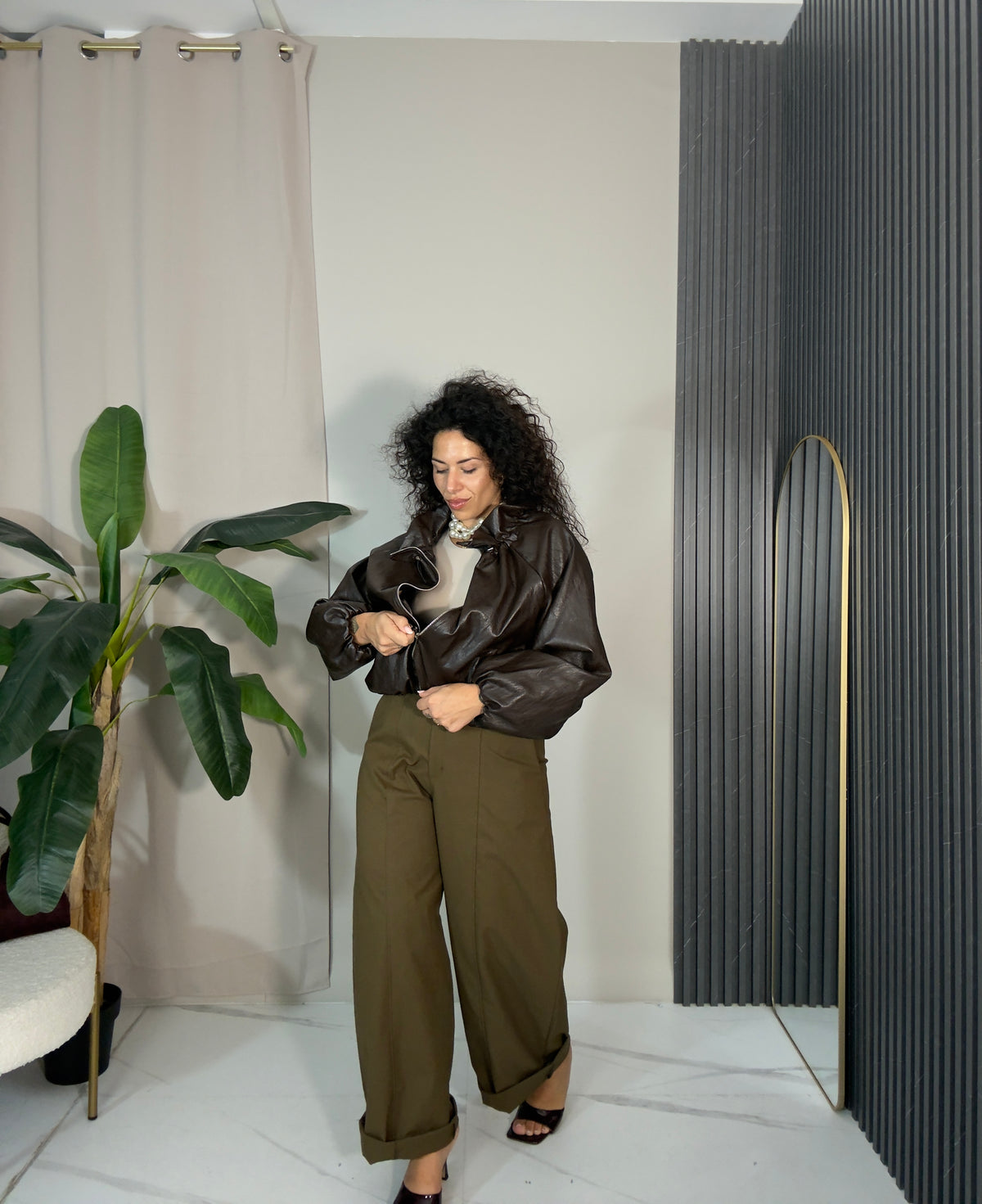 Bomber in pelle marrone