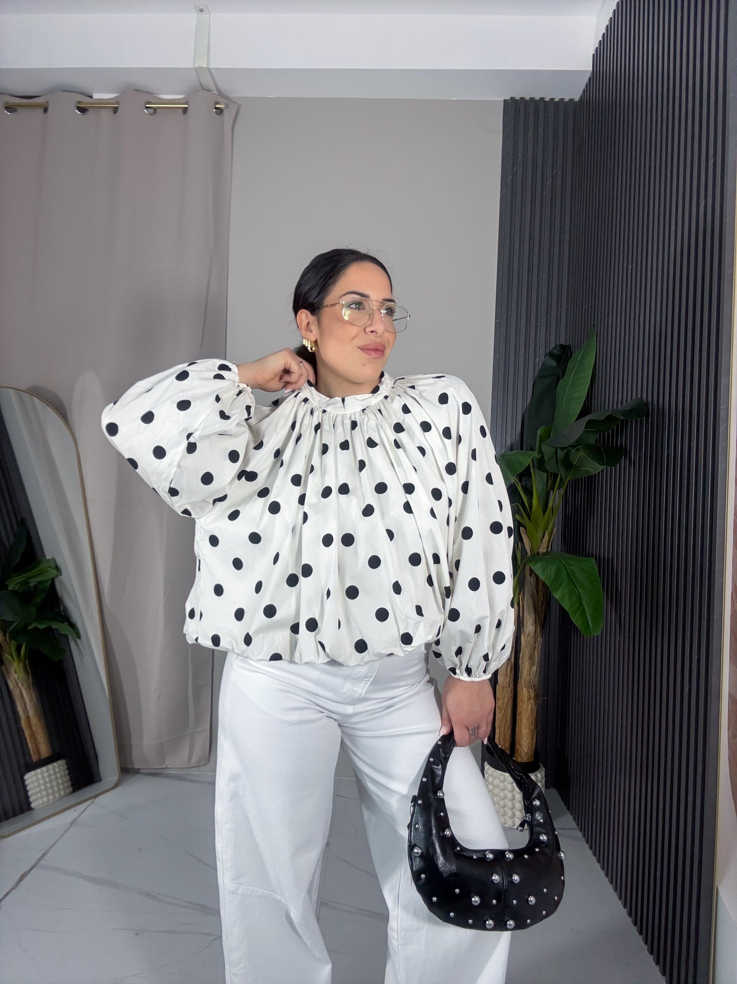 Camicia palloncino pois bianca