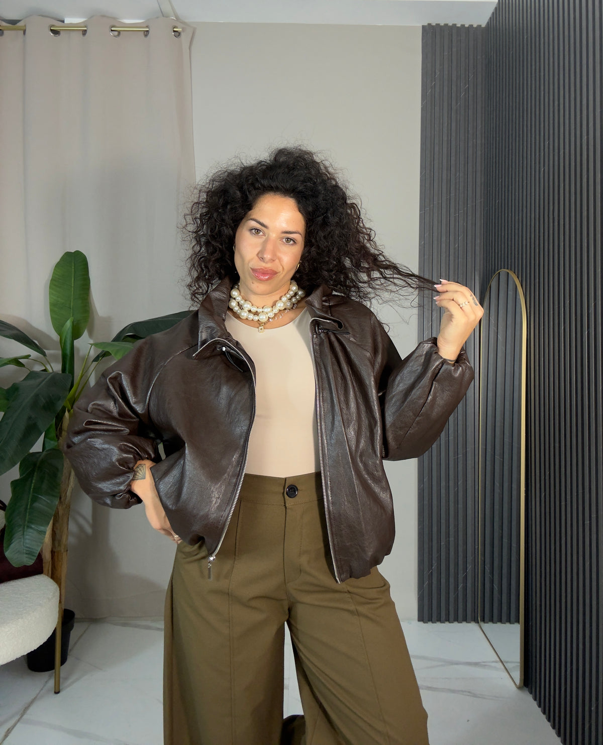 Bomber in pelle marrone