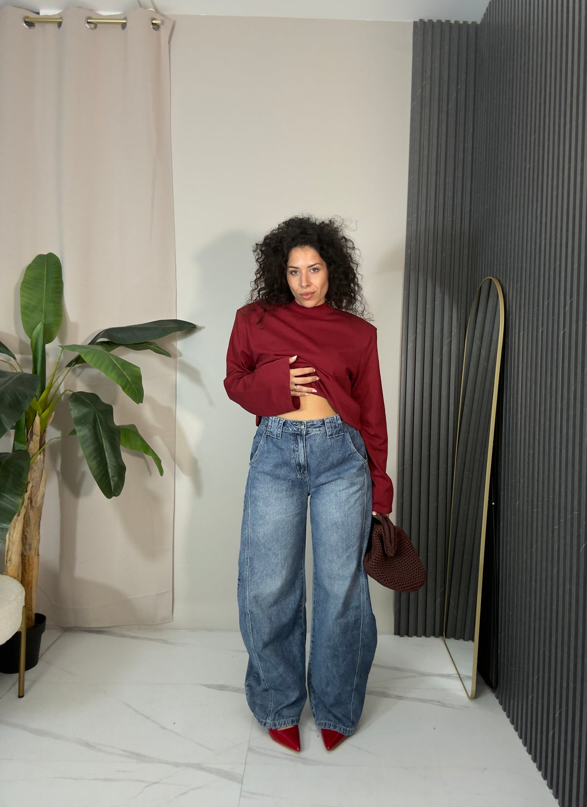 Jeans Balloon a Vita Alta con Passanti Larghi
