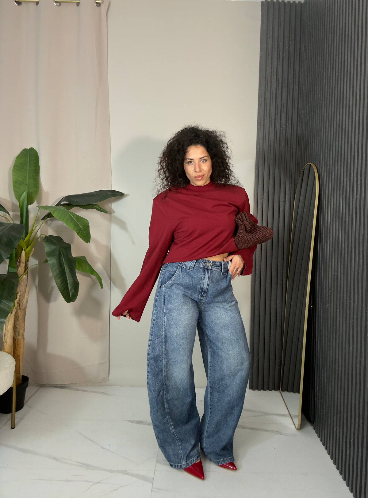 Jeans Balloon a Vita Alta con Passanti Larghi