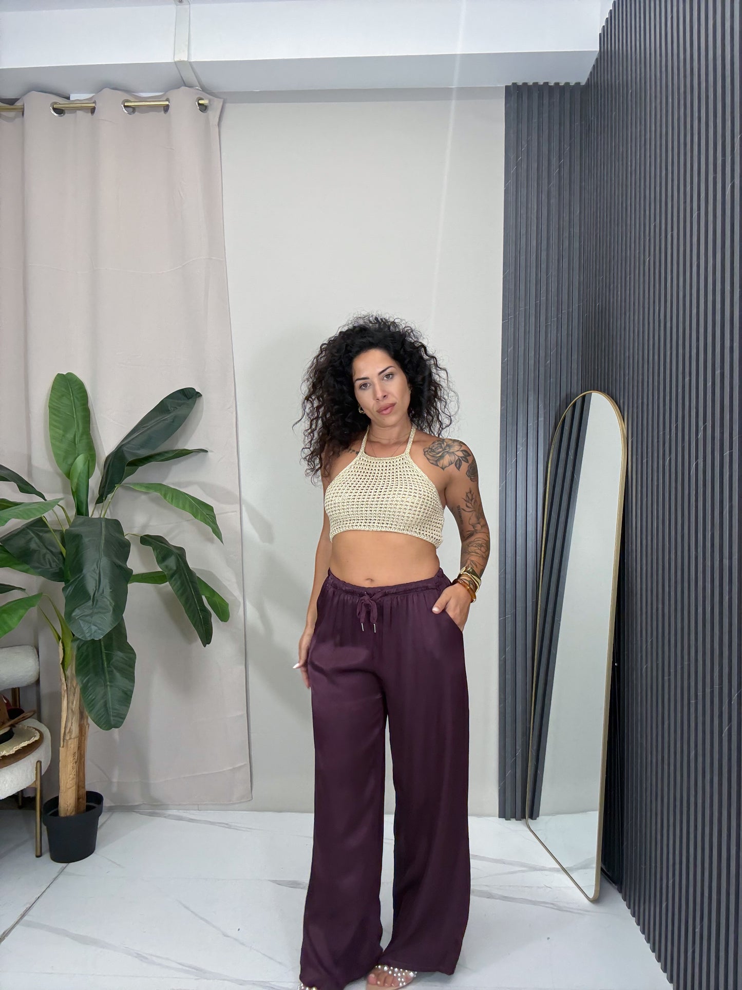 Pantalone satin vino