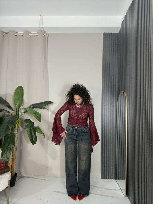 Jeans wide leg sabbiato